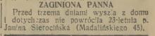 Zaginiona panna, 1936
