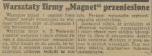 Warsztaty Magnet przeniesione, 1936