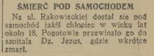 Śmierć pod samochodem, 1937