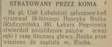Stratowany przez konia, 1937