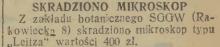 Skradziono mikroskop, 1937
