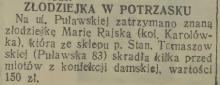 Znana złodziejka w potrzasku, 1937