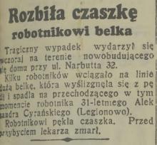 Rozbiła czaszkę, 1938
