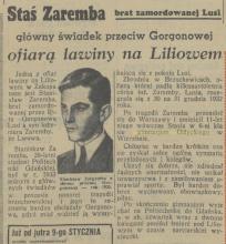 Zaremba ofiarą lawiny, 1939