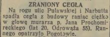 Zraniony cegłą, 1939