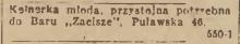 Kelnerka młoda potrzebna, 1945