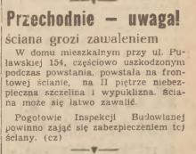 Ściana grozi zawaleniem, 1947